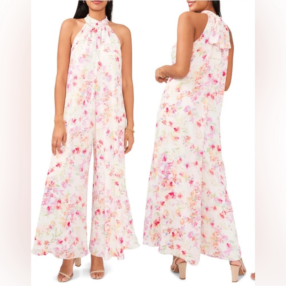1. State Floral Halter Jumpsuit in Pink and Cream